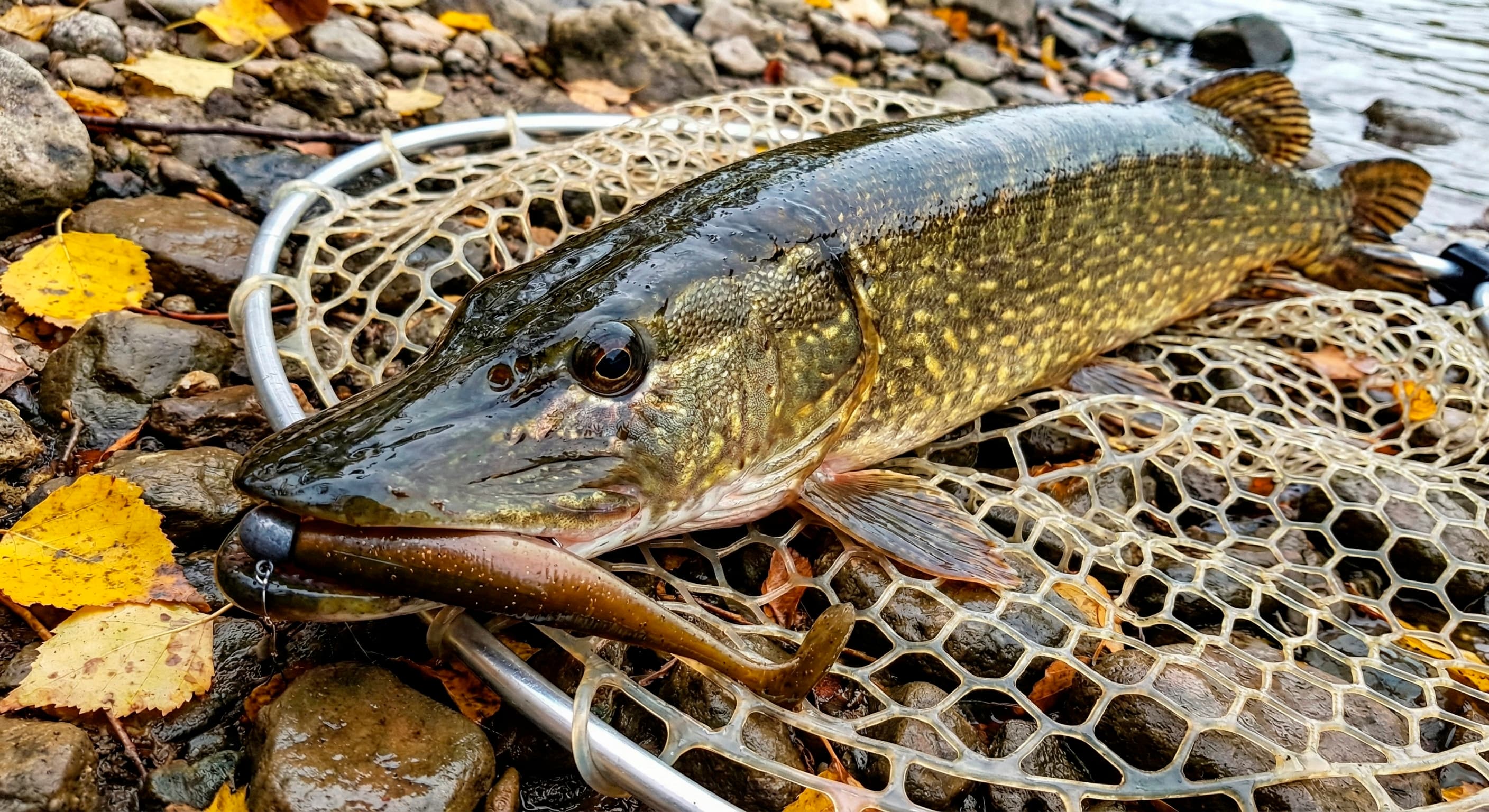 Щука на фоне утренней реки