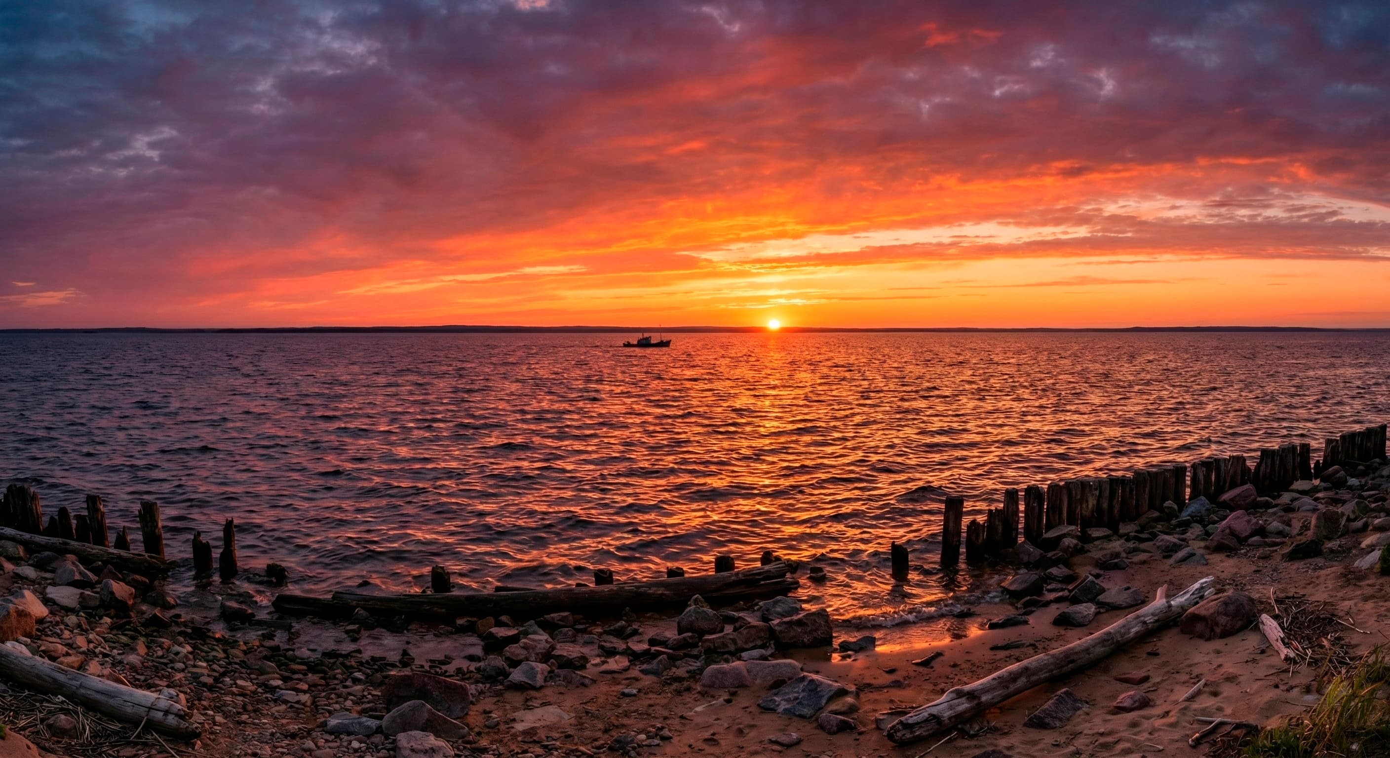Закат над бескрайними просторами водохранилища